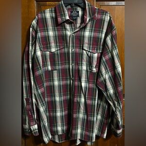 VINTAGE Willis & Geiger Outfitters Plaid Shirt Red Green Gold Men Size XL Cotton